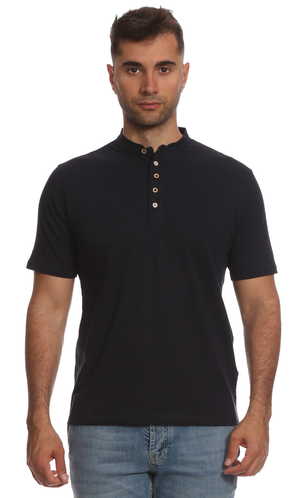 T-shirt Homme Hamaki-Ho Jaune – Coupe Extra-slim – Col Henley – Taille 2XL