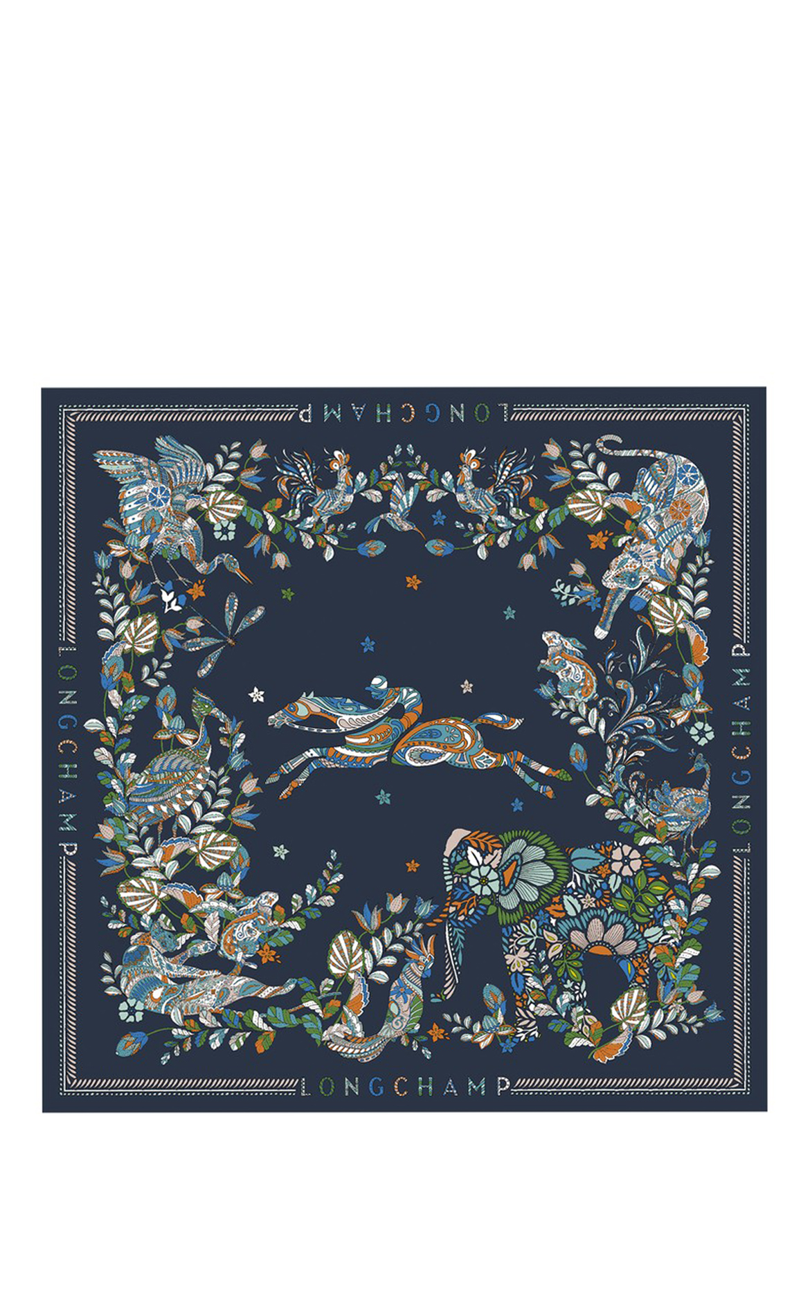 Longchamp Lacivert İpek Eşarp 90x90 cm