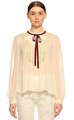 ivory Macrame Lace Chiffon Blouse Bluz