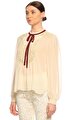 ivory Macrame Lace Chiffon Blouse Bluz