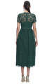 Dark Green Floral Guipure Midi Elbise