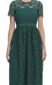 Dark Green Floral Guipure Midi Elbise