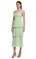 Green Tiered Diamante Chiffon Midi Elbise