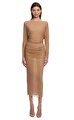 Gold Rhinestone Mesh Midi Elbise