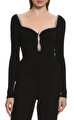 Black Knit Diamante Top Bluz