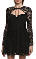Black Lace Tie-Neck Mini Elbise