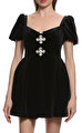 Black Velvet Sweetheart Mini Elbise