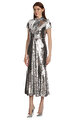 Silver Sequin Twist Neck Midi Elbise