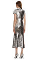 Silver Sequin Twist Neck Midi Elbise