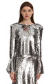 Silver Sequin Flared Sleeve Top Üst