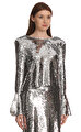 Silver Sequin Flared Sleeve Top Üst