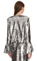 Silver Sequin Flared Sleeve Top Üst