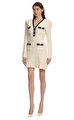 Cream Textured Knit Mini Elbise