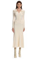 Cream Knit Midi Elbise