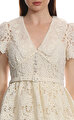 Cream Flower Lace Collar Mini Elbise