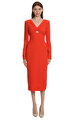 Orange Stretch Crepe Midi Elbise