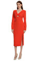 Orange Stretch Crepe Midi Elbise