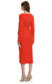 Orange Stretch Crepe Midi Elbise