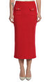 Red Knit Heart Buttoned Midi Etek