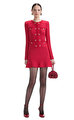 Red Knit Heart Buttoned Mini Elbise