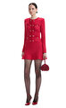 Red Knit Heart Buttoned Mini Elbise