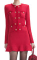 Red Knit Heart Buttoned Mini Elbise
