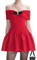 Red Knit Bow Mini Elbise