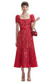 Red Floral Lace Midi Elbise