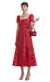 Red Floral Lace Midi Elbise