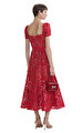 Red Floral Lace Midi Elbise