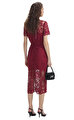 Red Guipure Lace Button Midi Elbise