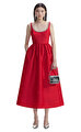 Red Taffeta Diamante Midi Elbise
