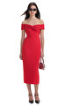 Red Off Shoulder Midi Elbise