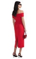Red Off Shoulder Midi Elbise