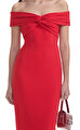 Red Off Shoulder Midi Elbise