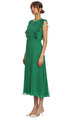 Green Chiffon Sleeveless Ruffle Midi Elbise