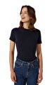 İkonik Düz Kısa Kollu Kadın Lacivert Tişört