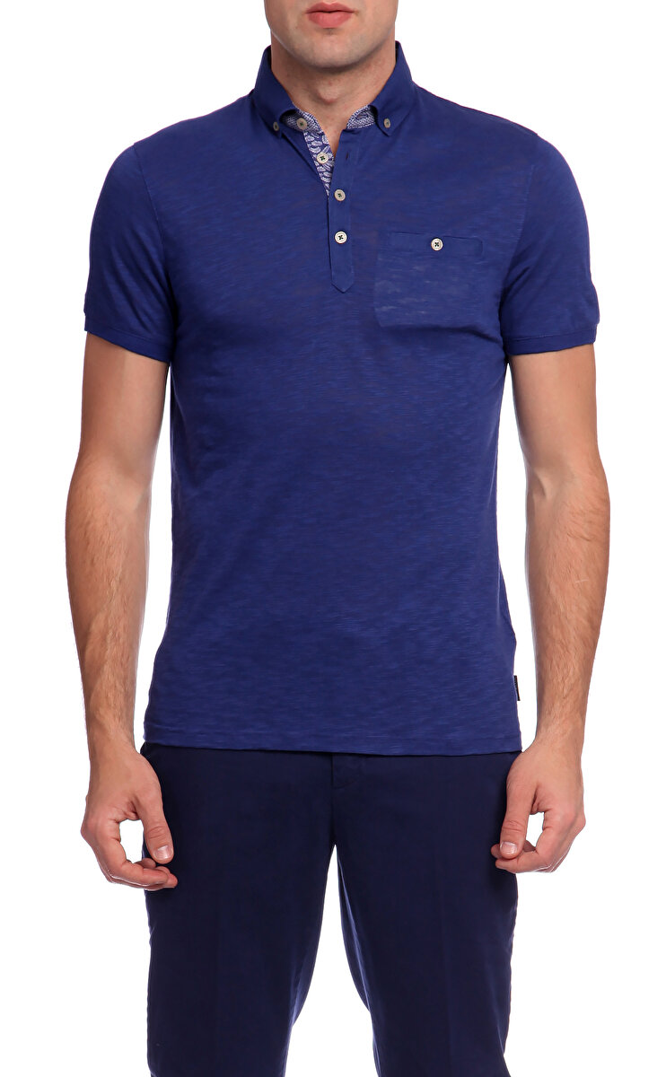 Ted Baker Erkek Mavi Polo T Shirt TEDTS6MGB6915 MIDBL 15 MIDBLUE