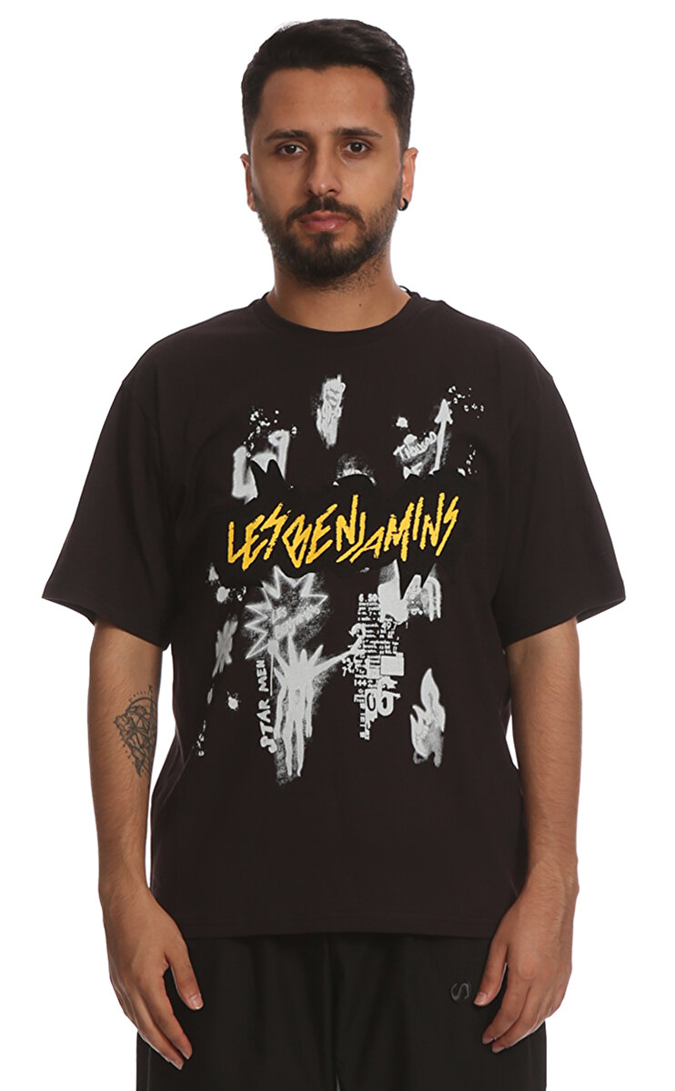 Les Benjamins Erkek Siyah T Shirt LBJLB24FWEAPMUTS 038154 NOIR