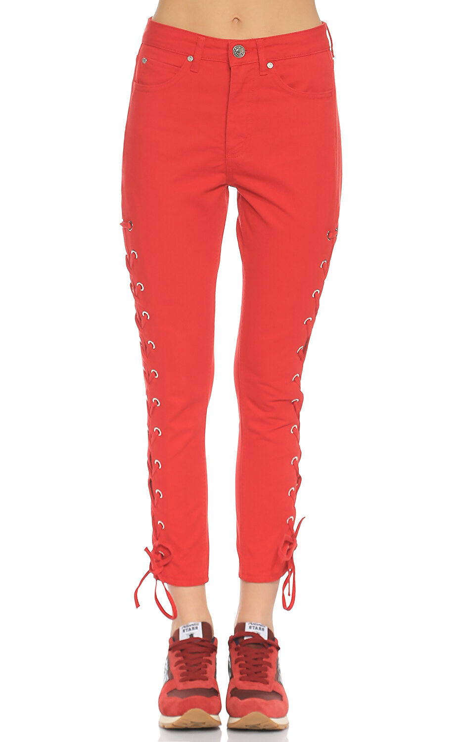 Sandro Kadin Kirmizi Jean Pantolon Sndp6168e 302 Cherryred Brandroom