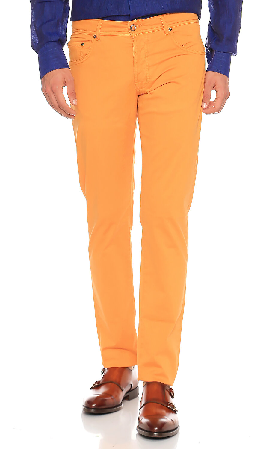 Cesare Attolini Erkek Turuncu Denim Pantolon Csatr17p1p17tcm9 O21 Orange Brandroom