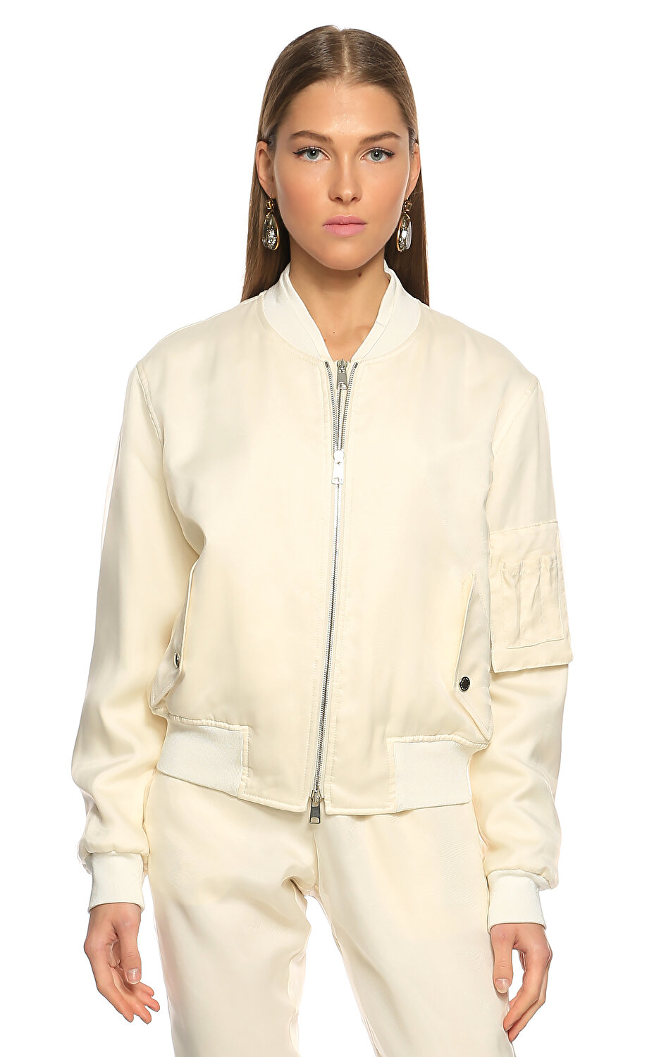Alexander Mcqueen Kadin Krem Rengi Bomber Ceket Amq548414qmb559002 Krem Brandroom