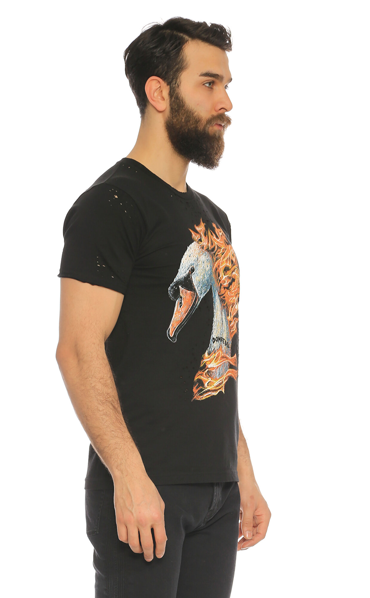 Dom Rebel Erkek Siyah TShirt DMRSWANHOLESBLABLACK Brandroom