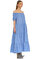 Mds Kareli Kayık Yaka Midi Mavi-Beyaz Uzun Elbise #4