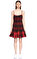 DKNY Kareli Kırmızı Mini Elbise #1
