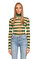 Fornarina Jeans Çizgili Boğazlı Çıtçıtlı Yeşil Altın Rengi T-Shirt #1