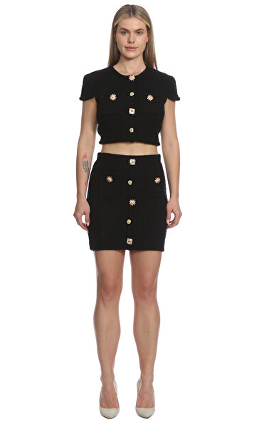 Black Jewel Button Knit Mini Etek