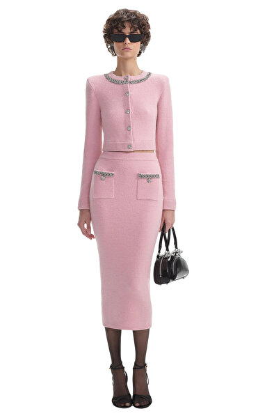 Pink Embellished Knit Midi Etek