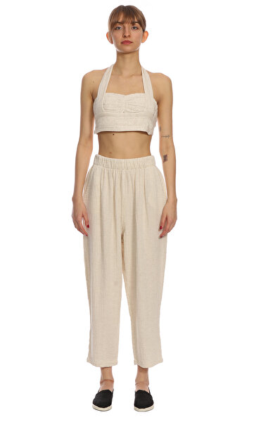İKİKIZ Krem Rengi Crop Top
