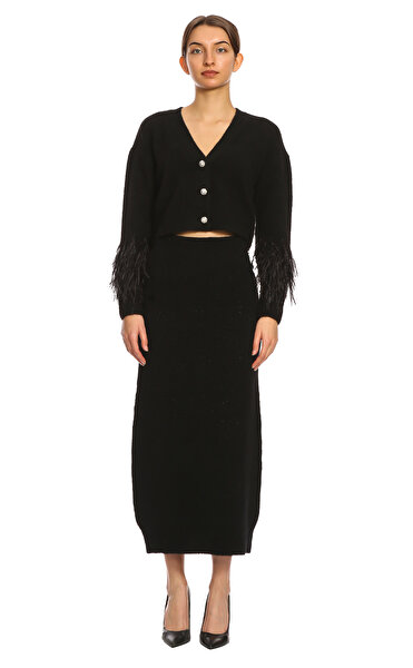 Kadın Bria Feather Cardigan Siyah Hırka